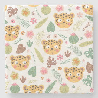 Leopard Head Tropical Plants Mönster Stenunderlägg