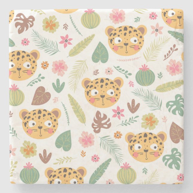 Leopard Head Tropical Plants Mönster Stenunderlägg (Framsidan)