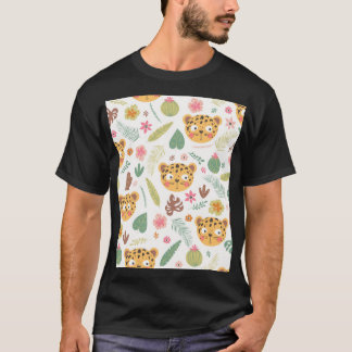 Leopard Head Tropical Plants Mönster T Shirt