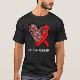 Leopard Heart AIDS HIV Awareness Red Ribbon T Shirt