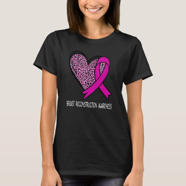 Leopard Heart Breast Reconstruction Awareness Pink T Shirt (Framsida)
