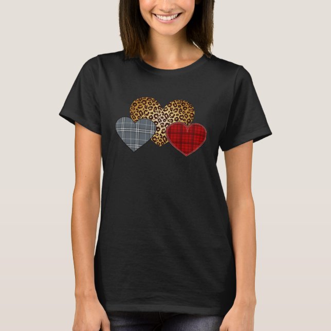 Leopard Heart Buffalo Red Black Plaid Heart Valent T Shirt (Framsida)