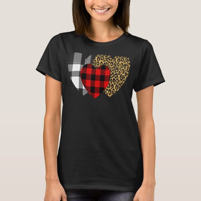 Leopard Heart Buffalo Red Black Play Heart Valent T Shirt (Framsida)