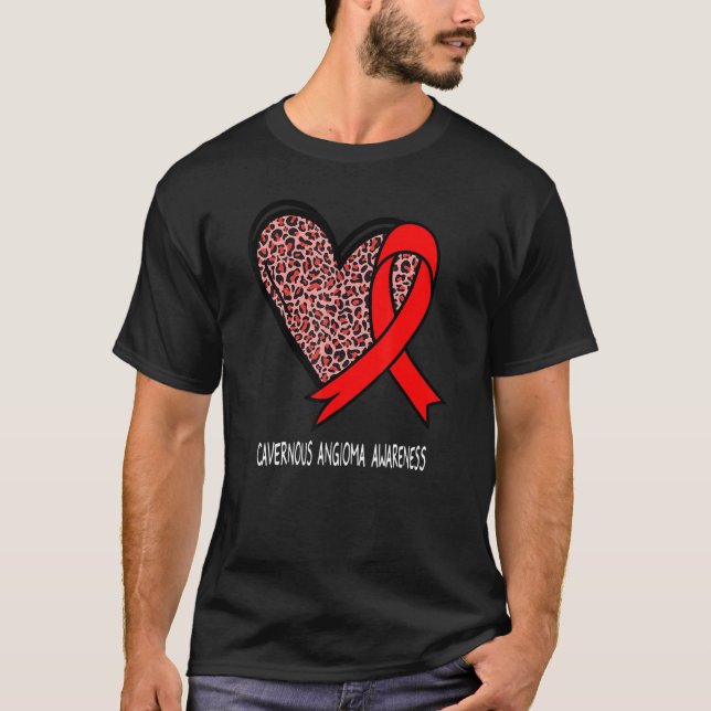 Leopard Heart Cavernous Angioma Awareness Red Ribb T Shirt (Framsida)