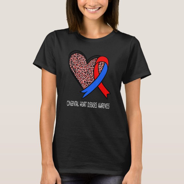 Leopard Heart Congenital Heart Diseases Awareness  T Shirt (Framsida)