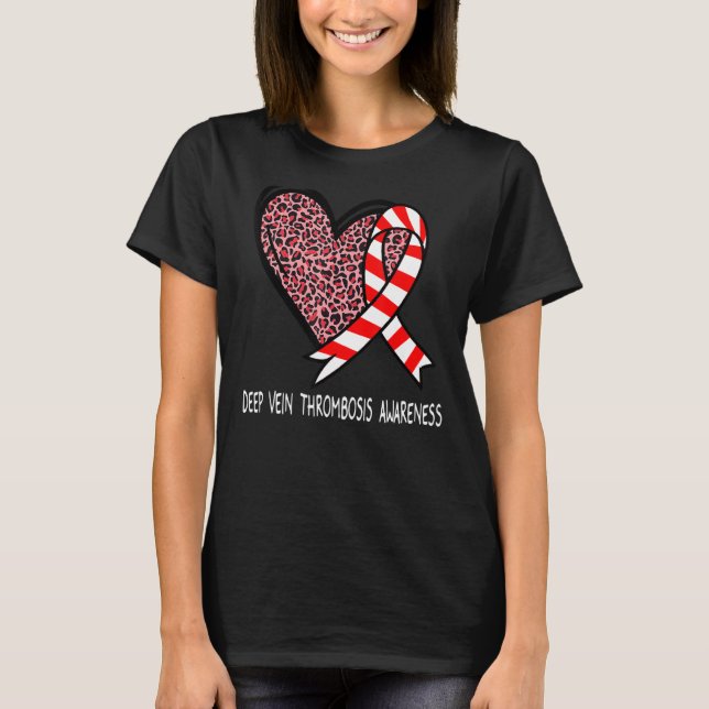 Leopard Heart Deep Vein Thrombosis Awareness Red & T Shirt (Framsida)
