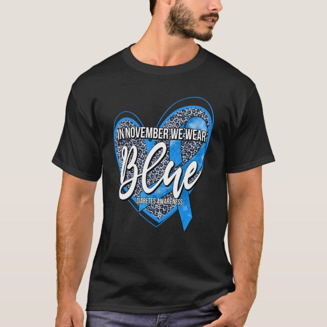 Leopard Heart In November We Wear Blue Diabetes Aw T Shirt (Framsida)