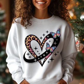 Leopard Heart Infinity Fjäril T-Shirt