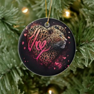 Leopard Heart Love Graffiti Art Julgransprydnad Keramik