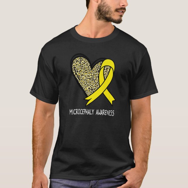 Leopard Heart Microcephaly Awareness Yellow Ribbon T Shirt (Framsida)