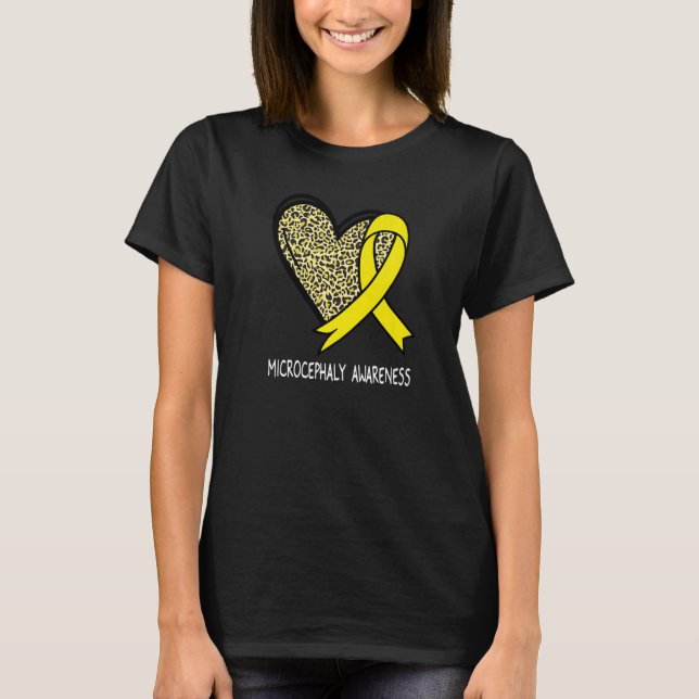 Leopard Heart Microcephaly Awareness Yellow Ribbon T Shirt (Framsida)