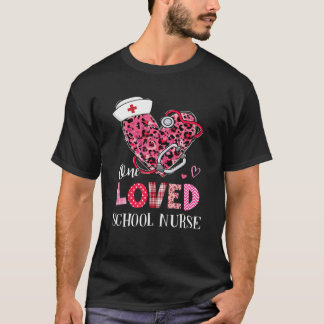 Leopard Heart One Loved School Nurse Valentines Da T Shirt