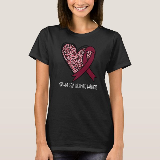 Leopard Heart Port Vin Stain Birthmark Awareness T Shirt (Framsida)