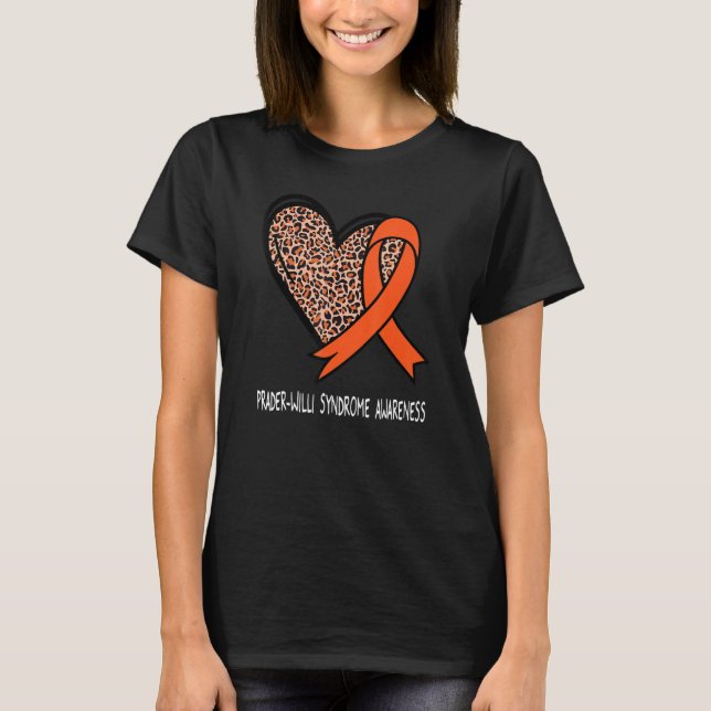 Leopard Heart Prader Willi Syndrome Awareness Oran T Shirt (Framsida)