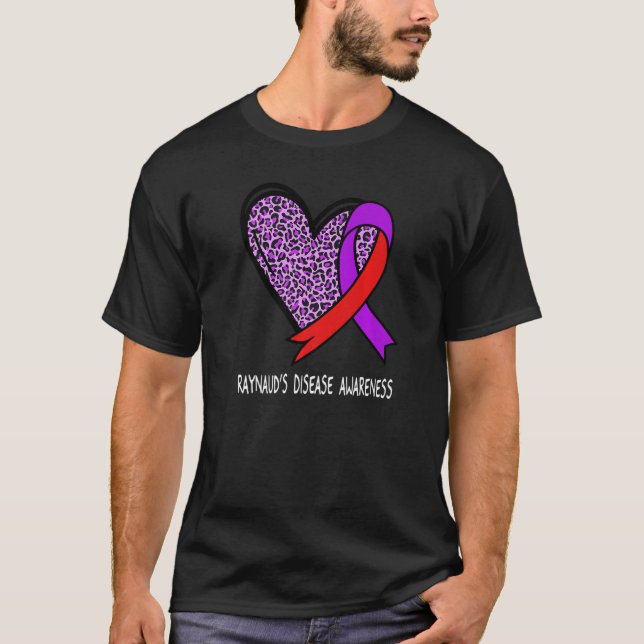 Leopard Heart Raynaudu2019s Disease Awareness Purp T Shirt (Framsida)