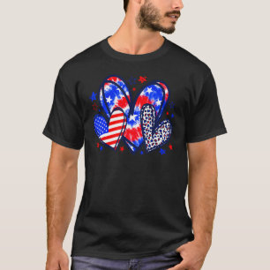 Leopard Heart Rött vitt blått American Flagga 4:e T Shirt