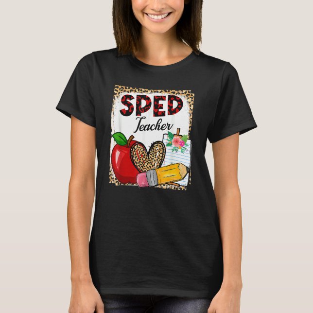 Leopard Heart Sped Teacher Laching Back to school T Shirt (Framsida)