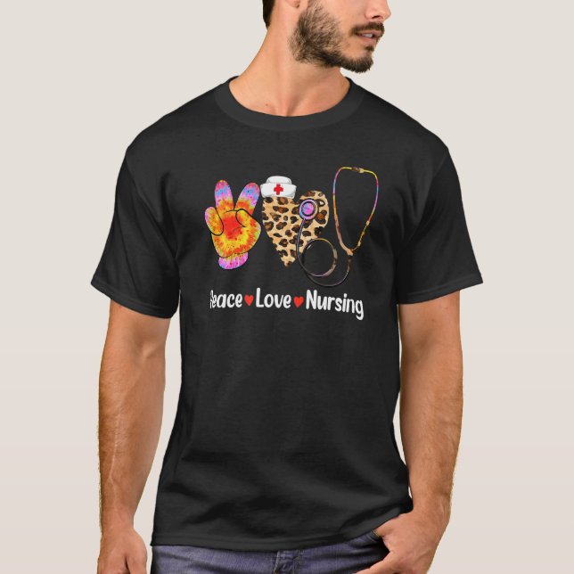 Leopard Heart Stethoscope Peace Kärlek Nursing T Shirt (Framsida)