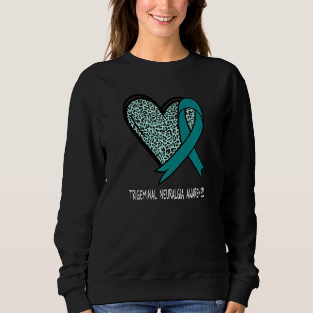 Leopard Heart Trigeminal Neuralgia Awareness Teal  T Shirt (Framsida)