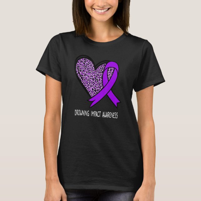 Leopard Heart xx Awareness Purple Ribbon T Shirt (Framsida)