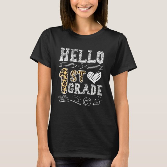 Leopard Hej 1:a Klass Back to school första Klass T Shirt (Framsida)
