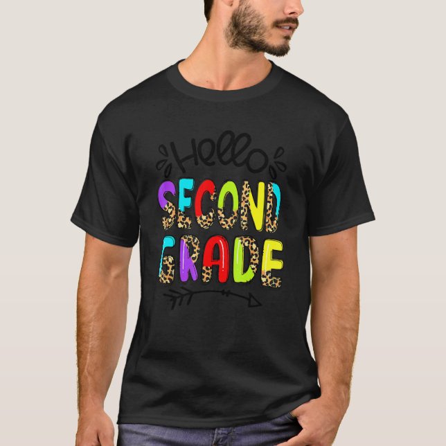 Leopard Hej Andra 2:a Klass Lärare Första Skoldage T Shirt (Framsida)