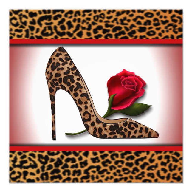 Leopard High Heel & Röd ros Fototryck (Framsidan)