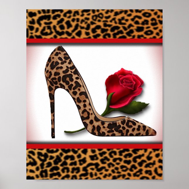 Leopard High Heel & Röd ros Poster (Framsidan)