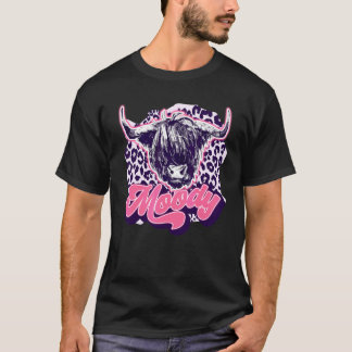 Leopard Highland Cow Moody Heifer Cow Farmers T Shirt