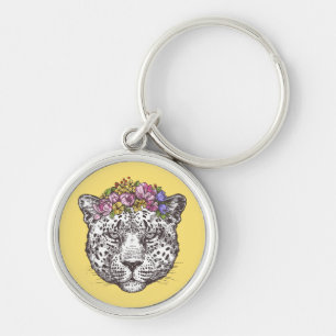 Leopard Hippie Chic Rund Silverfärgad Nyckelring