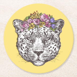 Leopard Hippie Chic Underlägg Papper Rund