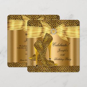 Leopard Höga Klackar Skor Guld Födelsedagsfest Inbjudningar