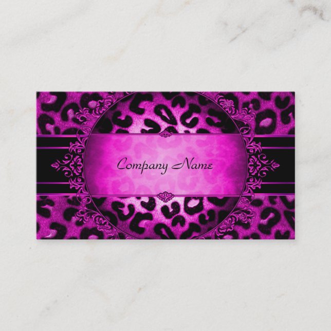 Leopard Hot Pink Svart Boutique-kort Elegant Visitkort (Framsida)