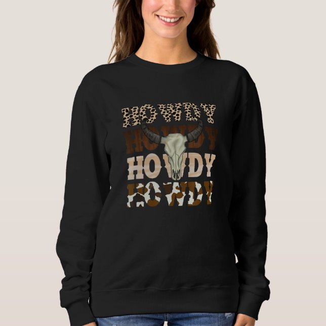 Leopard Howdy Bull Skull Rodeo Texas Western Count T Shirt (Framsida)