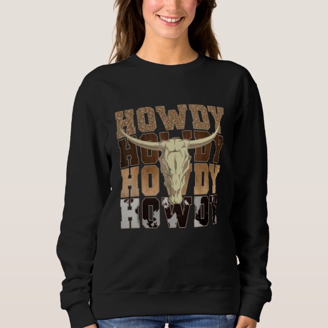 Leopard Howdy Bull Skull Rodeo Texas Western Count T Shirt (Framsida)