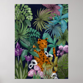 Leopard i Blomsterträdgård Poster