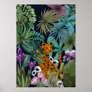 Leopard i Blomsterträdgård Poster