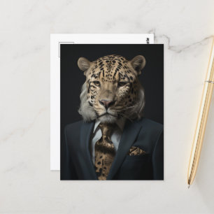 Leopard i Business Kostym fantasykonst Vykort