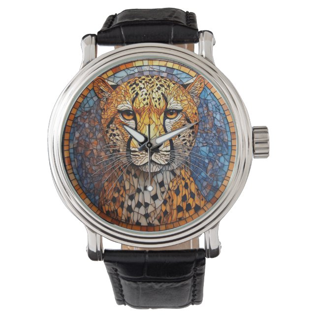 Leopard i livfulla färger och invecklad mönster armbandsur (Framsida)