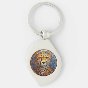 Leopard i livfulla färger och invecklad mönster swirl silverfärgad nyckelring