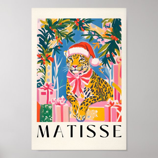 Leopard i Santa Hat, julmurskonst för vin Poster (Framsidan)