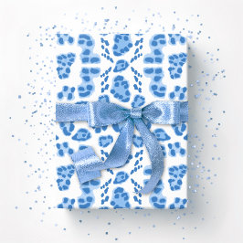 Leopard Ikat i Blått Porslin Presentpapper