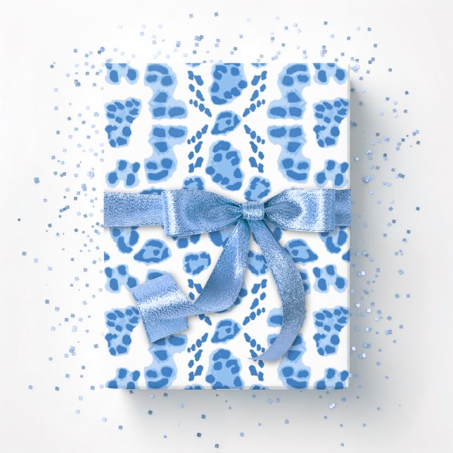 Leopard Ikat i Blått Porslin Presentpapper (Skapare uppladdad)