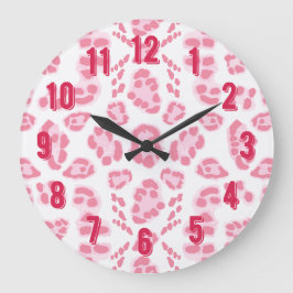 Leopard Ikat i rosa Stor Klocka