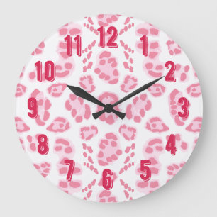Leopard Ikat i rosa Stor Klocka