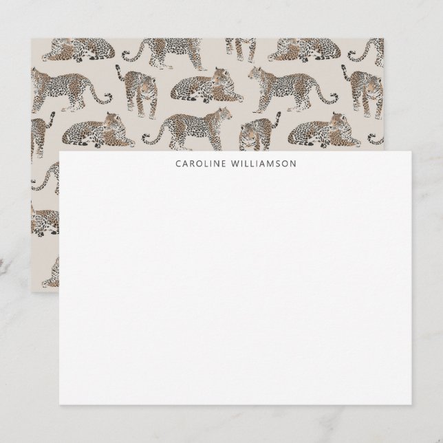 Leopard Illustrerad Personlig Brevpapper Namn Anteckningskort (Fram/baksida)