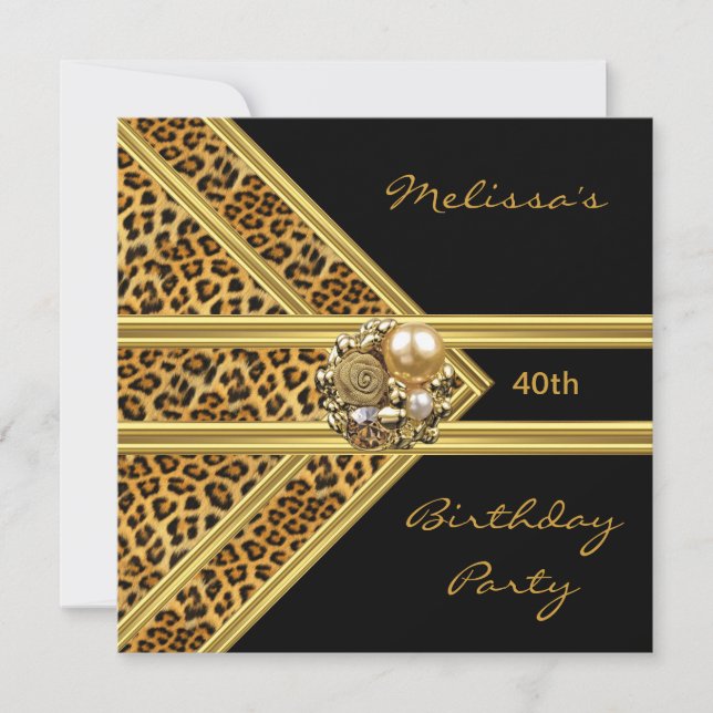 Leopard-inbjudan Elegant Black Velvet guld jewel Inbjudningar (Framsida)