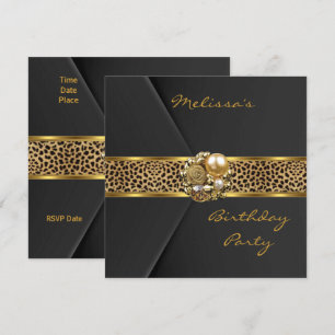 Leopard Inbjudan Elegant svart sammet guld juvel