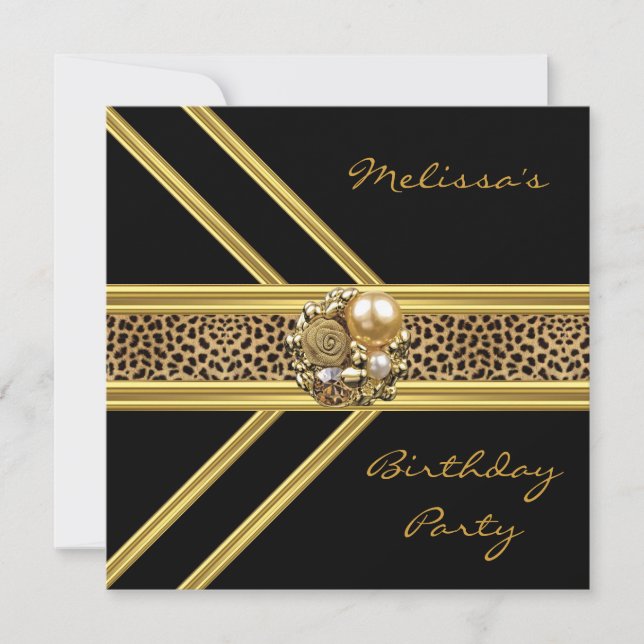 Leopard Inbjudan Elegant svart sammet guld juvel (Framsida)