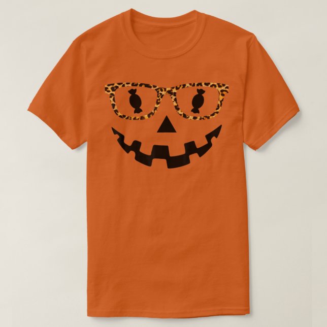 Leopard JackOLantern Ansikte-glasögon Pumpkin Cand T Shirt (Design framsida)